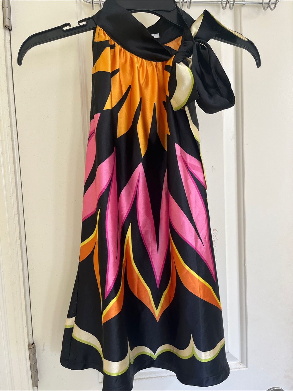 Women’s Black Floral-Print  sleeveless polyester with Pink & Orange Accent